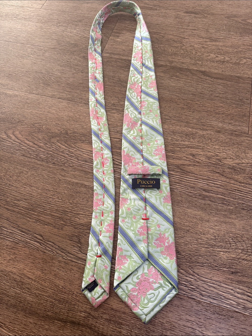 Green & Pink Floral Silk Tie